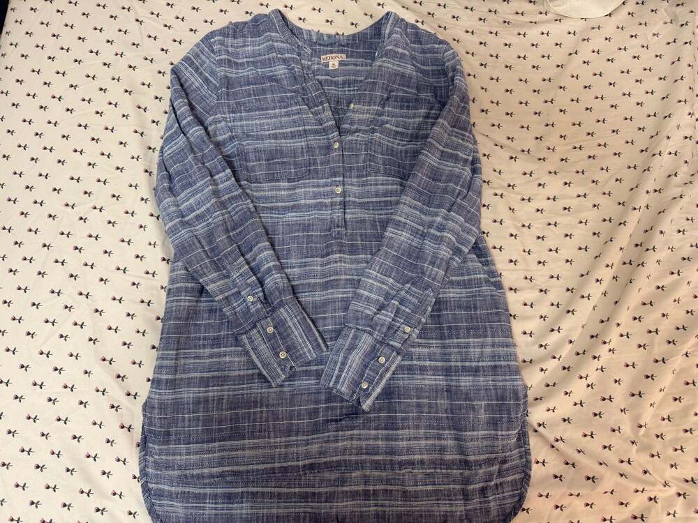 Merona Women's Blue Striped Henley Tunic Top Size XL 100% Cotton